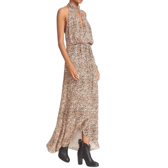 FREE PEOPLE Animal Instincts Flowy High Neck Sleeveless Dress, Black Combo, Sz 4 - Picture 2 of 10